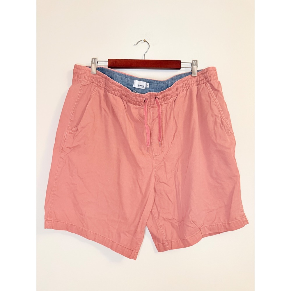 Sonoma Goods For Life Mens XL Pink Cotton Drawstring Elastic Waist Shorts Casual